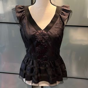 Leifsdottir black ruffle applique top sz 4 anthropologie